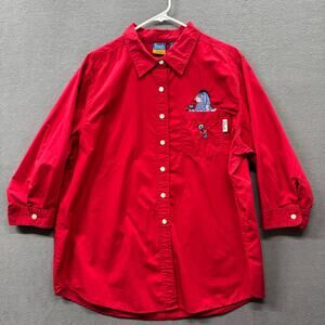 Vtg Disney Winnie The Pooh Eeyore 3/4 Sleeve Button Down Womens 18W/20W Red